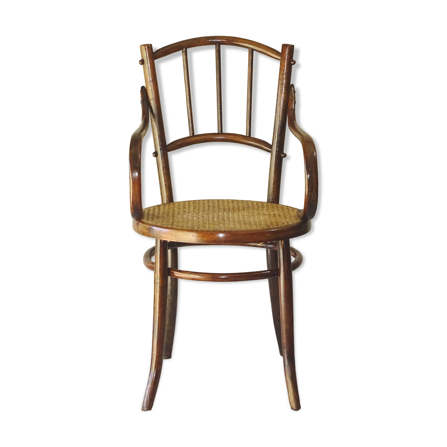 Small canned armchair; in curved wood, bistro, 1890