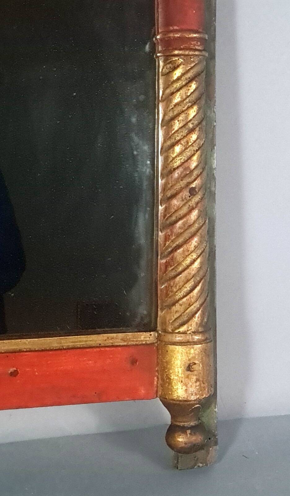 Restoration period mirror 1830 patinated gilded carved wood 48x33 cm