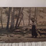 Oil on canvas the sheep herder signed Schmidt