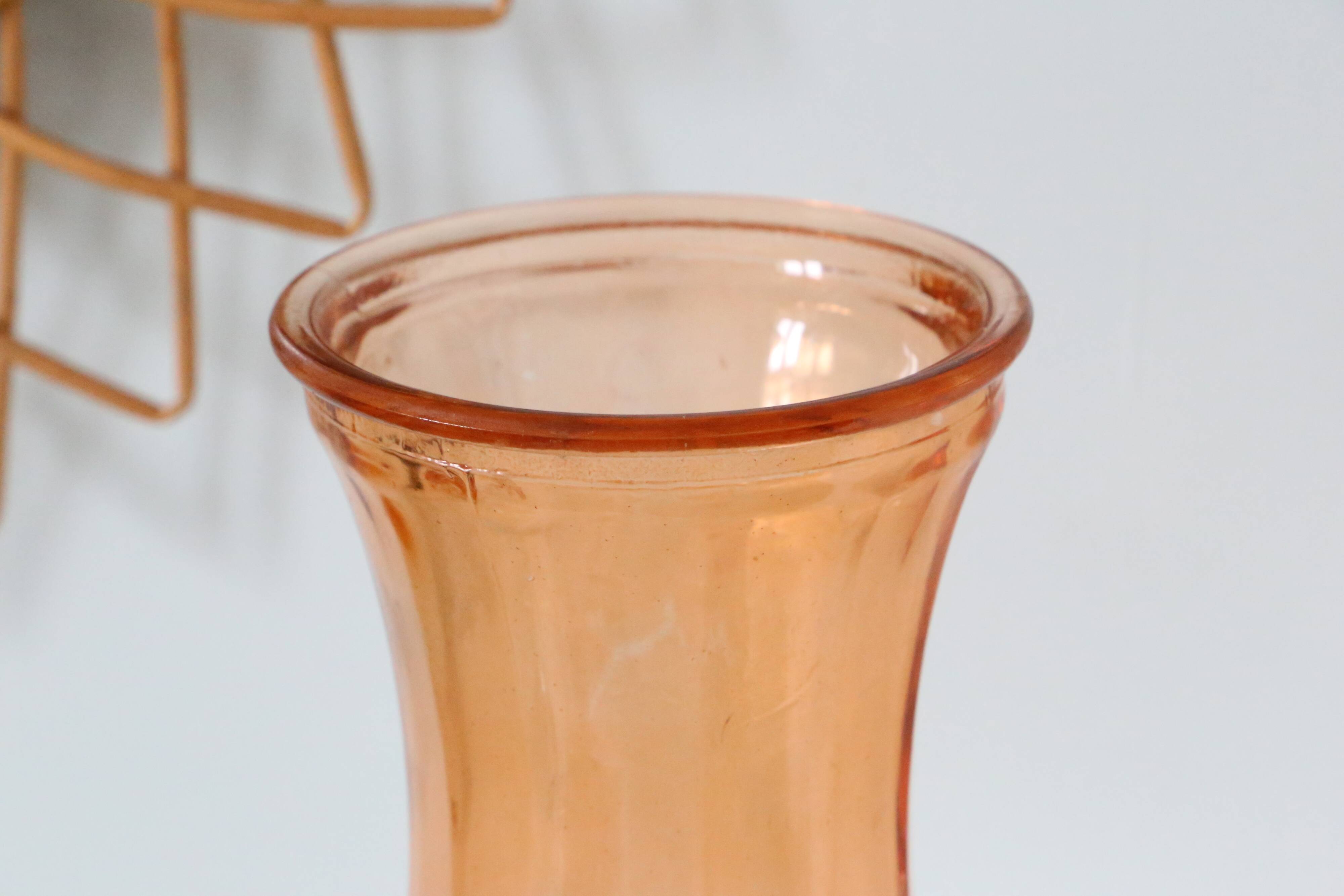 Large glass vase, apricot, French vintage, authentic