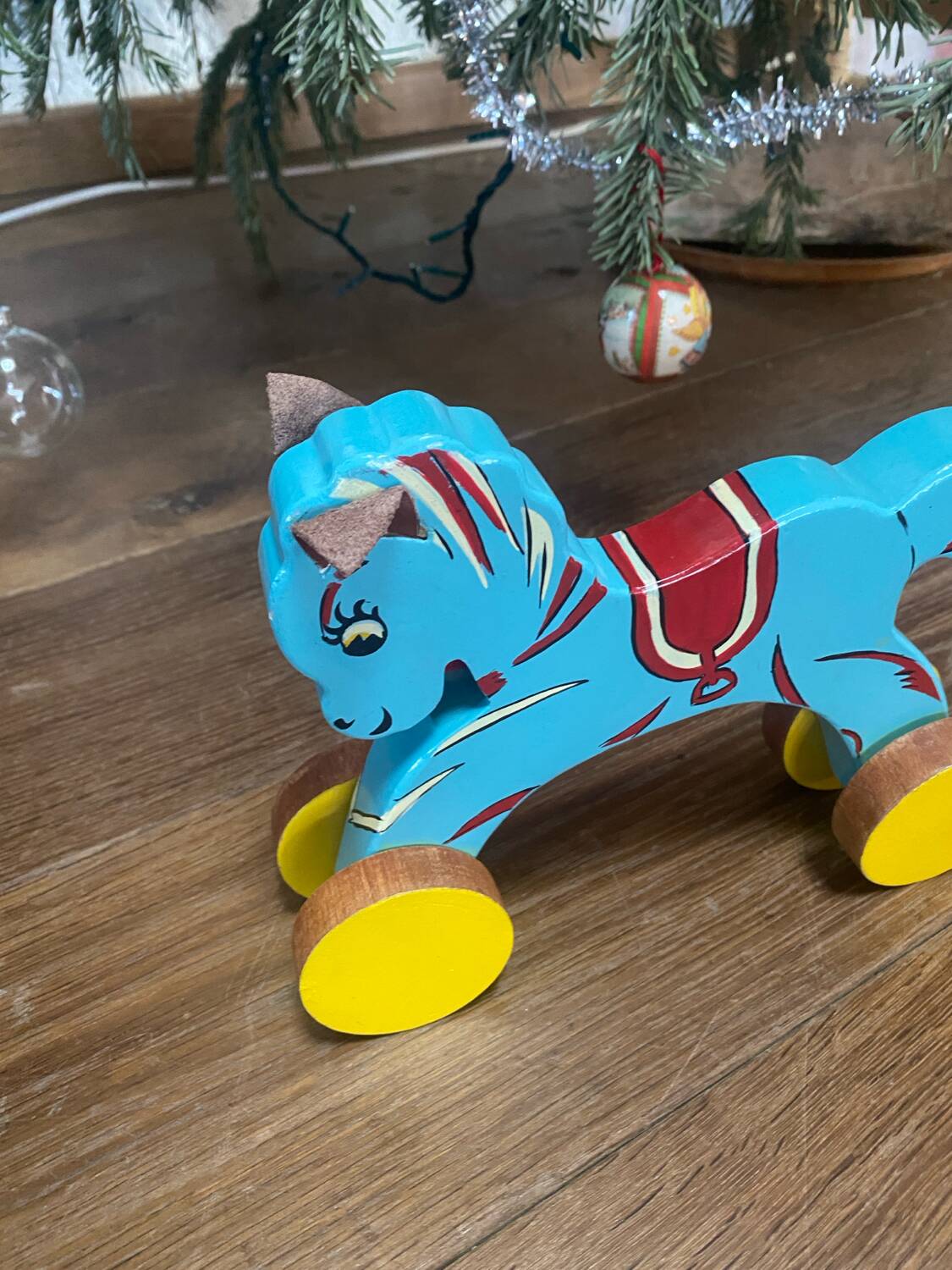 Vintage wooden pull-along horse