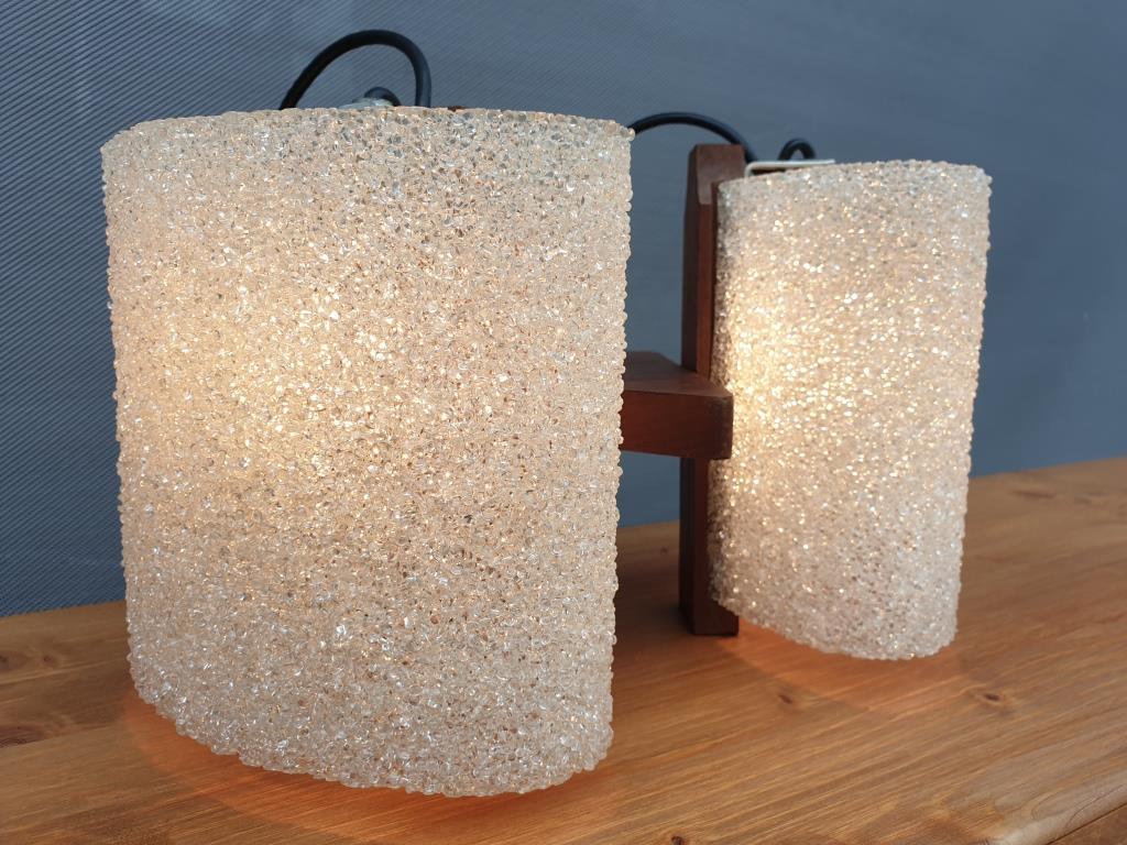 Scandinavian wall lamp Vintage teak two granite lampshades
