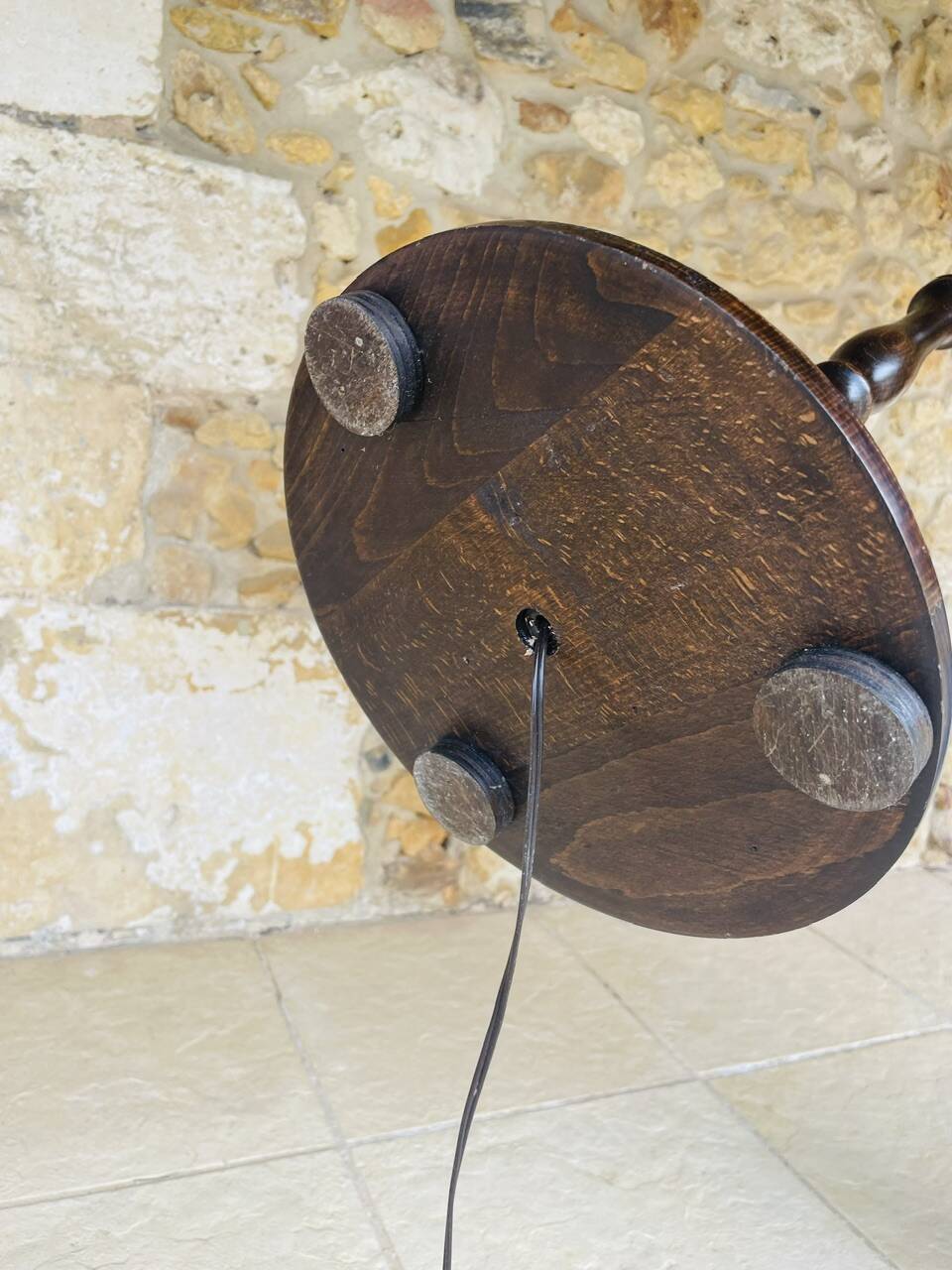 Vintage Floor Lamp Turned Wood, Bamboo Rattan Circa 1950s