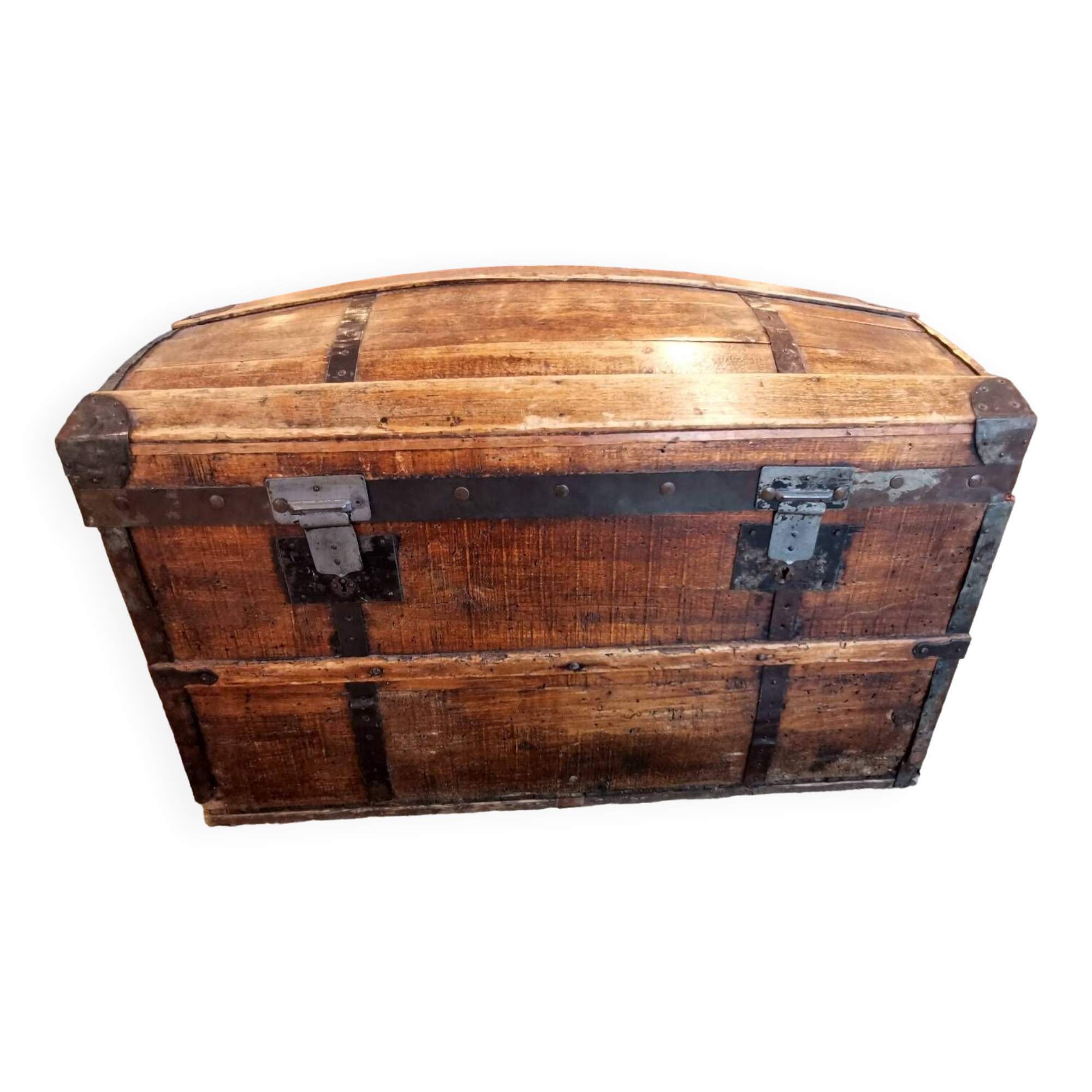 Malle ancienne coffre 1930's metal bois carton