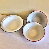 Set of 3 basins in vintage enamelled sheet metal