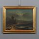 Old painting of a nocturnal landscape in oil on panel from the 19th century.