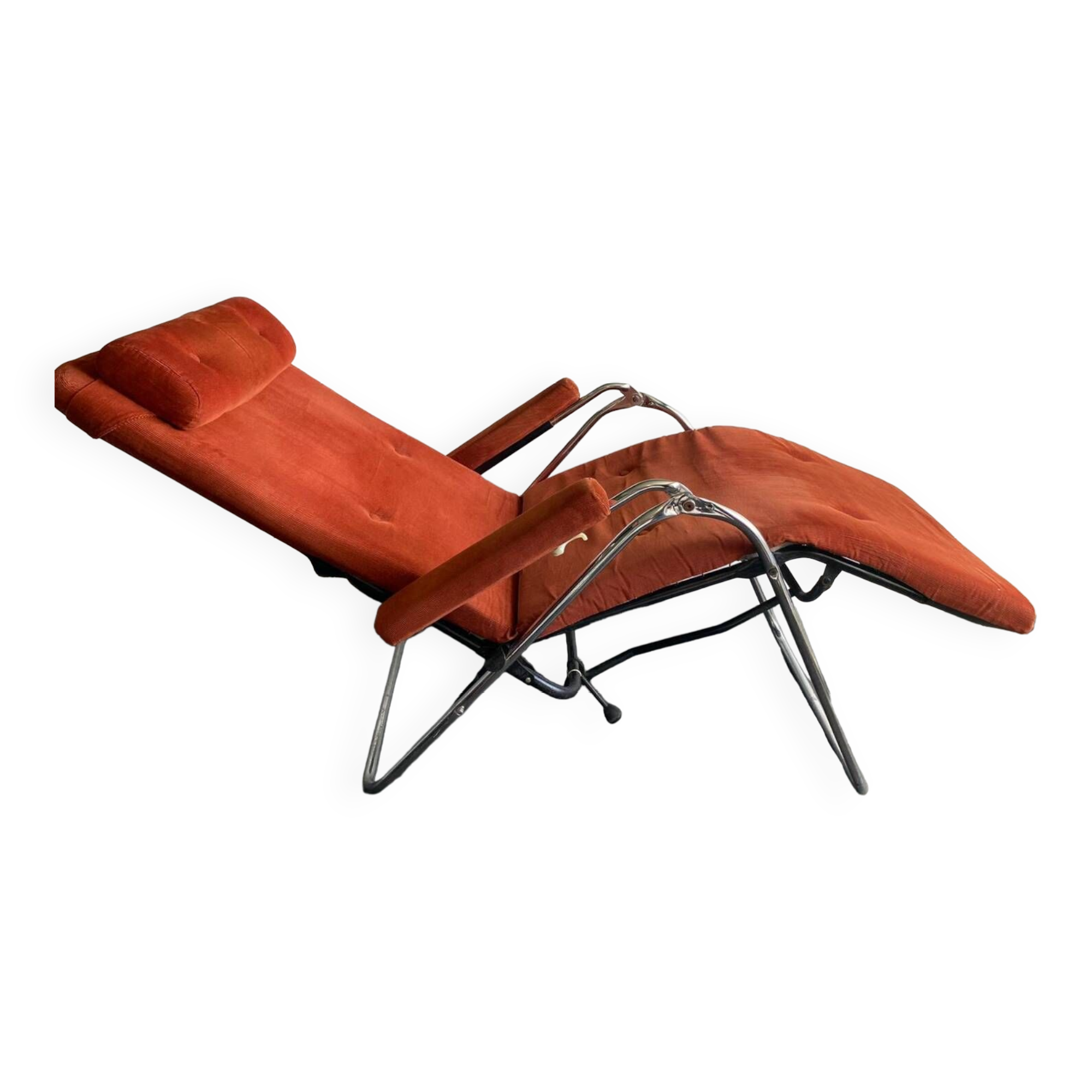 Relax armchair / chrome and velvet lounge chair produced by Lama 1970