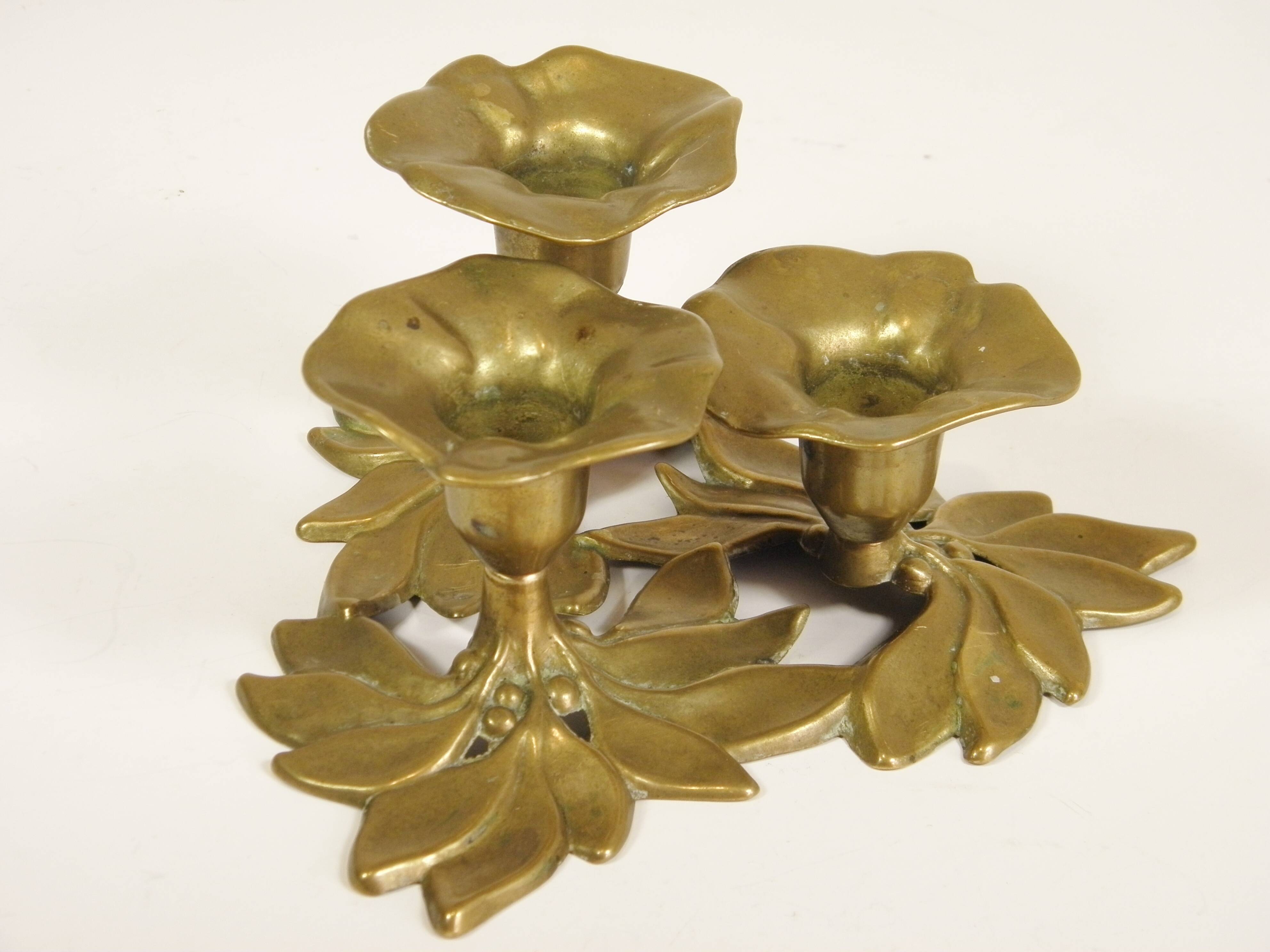 "Flowers" candle holder with three brass bobeches
