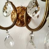 Golden brass wall light and crystal pendants - 2-light rococo light