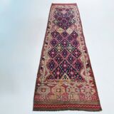 3x12 Red & Navy Blue Oushak Runner Rug, 83x352Cm