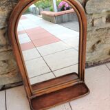 Arched rattan mirror with shelf/vintage 60s-70s