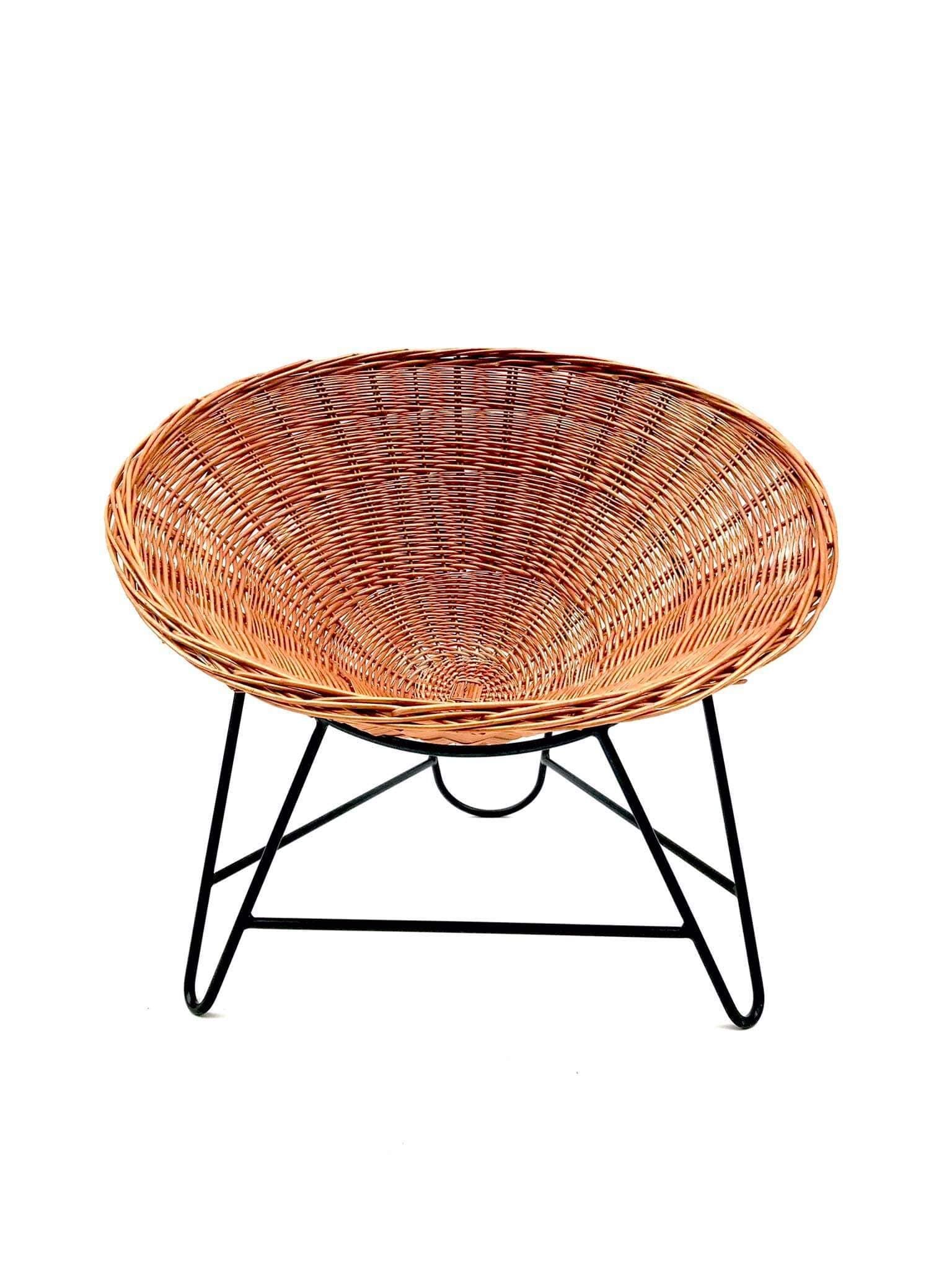 Fauteuil en rotin en forme de panier tissé des années 80, allemagne