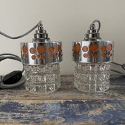 Set of vintage electric chiseled glass lamps