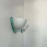 Pair of vintage post-modernist wall lights, white metal, perspex, France 1980