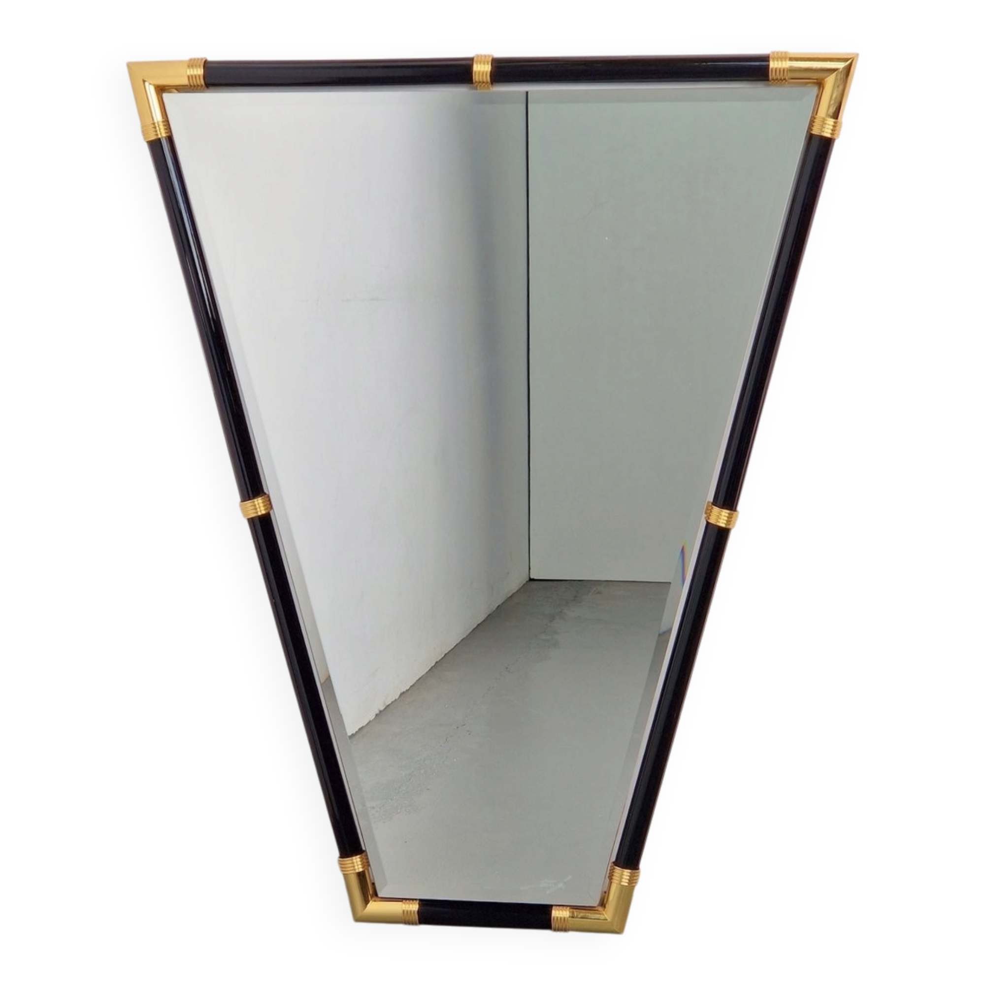 Modern Black Lacquer Metal Triangle Mirror, 1970s