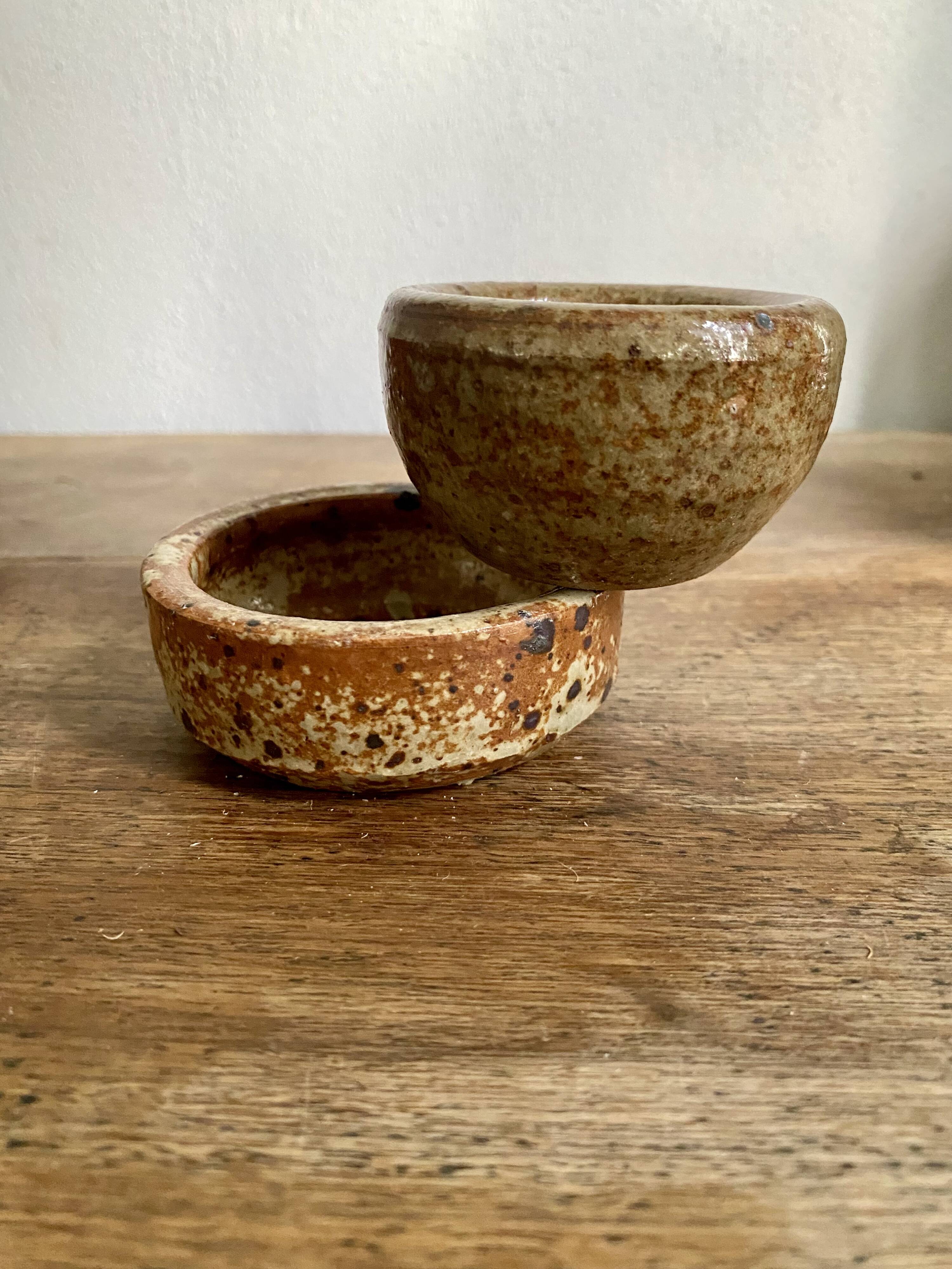 Duo of mini ramekins, stoneware, pyrite