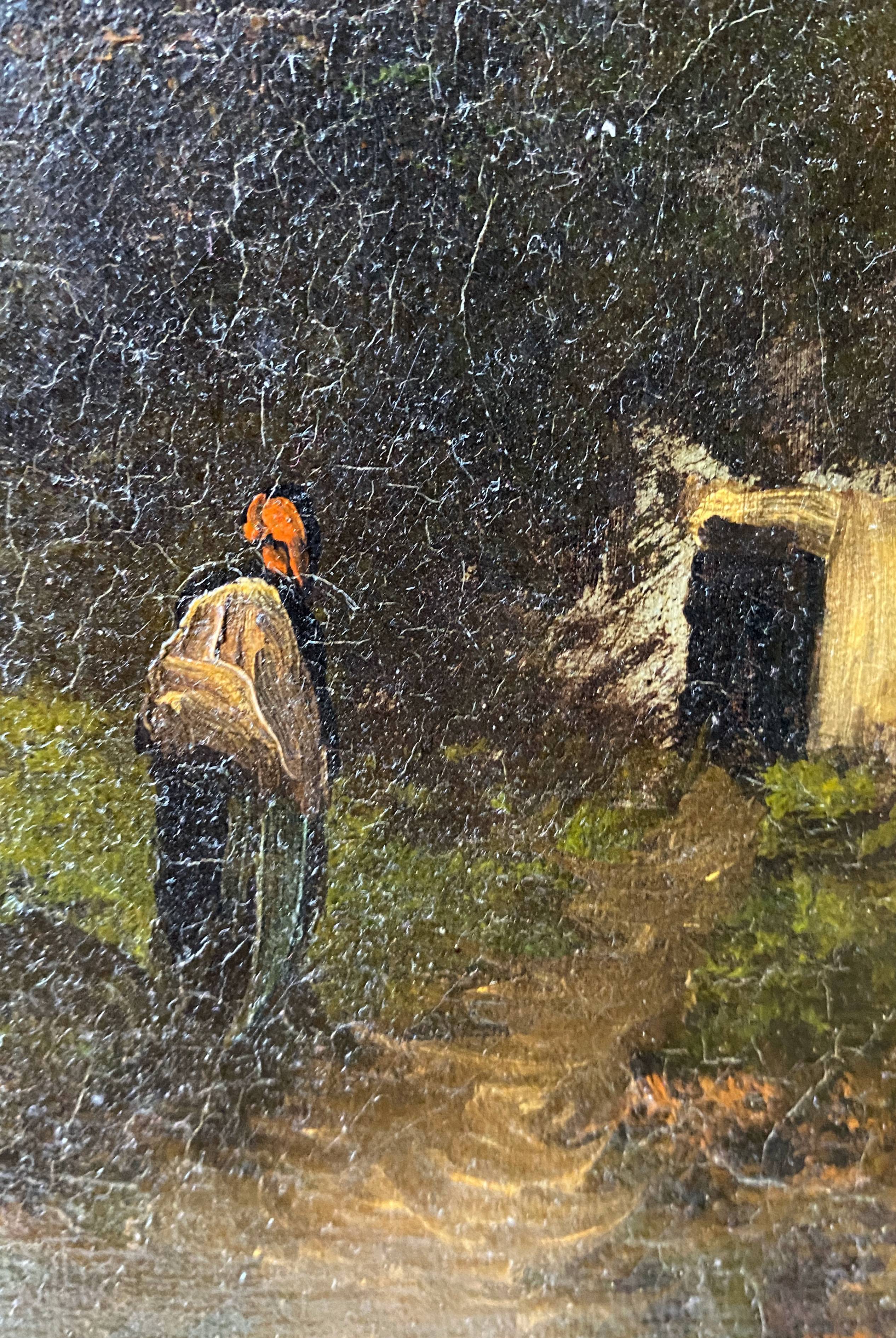 HST painting "Animated landscape at dusk" 19th century