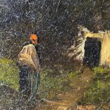 HST painting "Animated landscape at dusk" 19th century