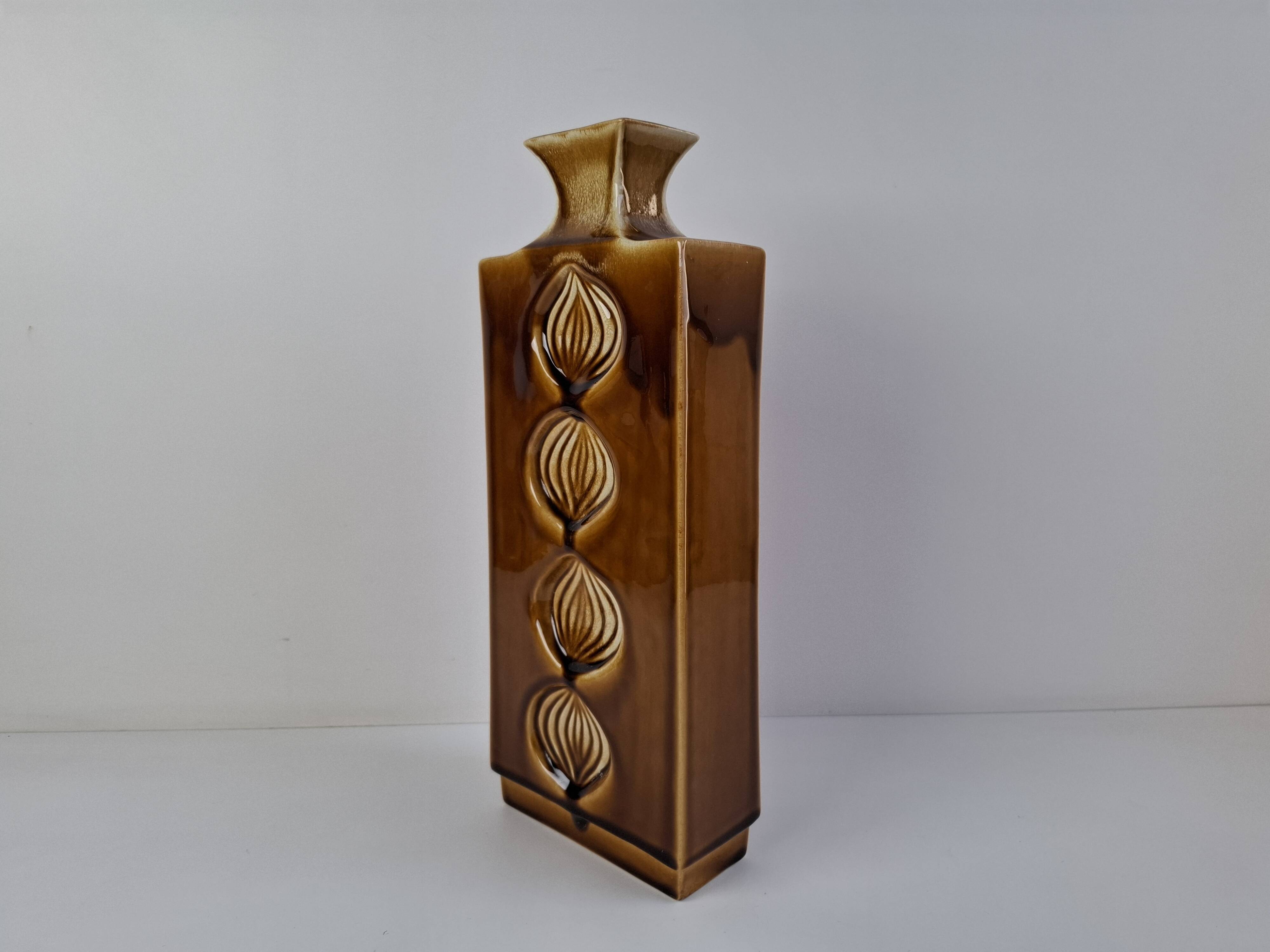 Mid Century Czech Brown Ceramic Vase Ditmar Urbach, 1960's.