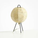 Beautiful mid-century modern tripod raffia table lamp