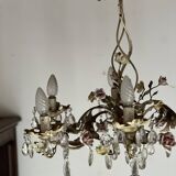 Chandelier with a floral porcelain decoration and pendants