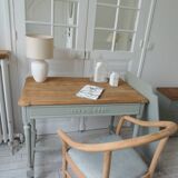 Louis XVI style desk and serving trolley, enhanced in verdigris.
