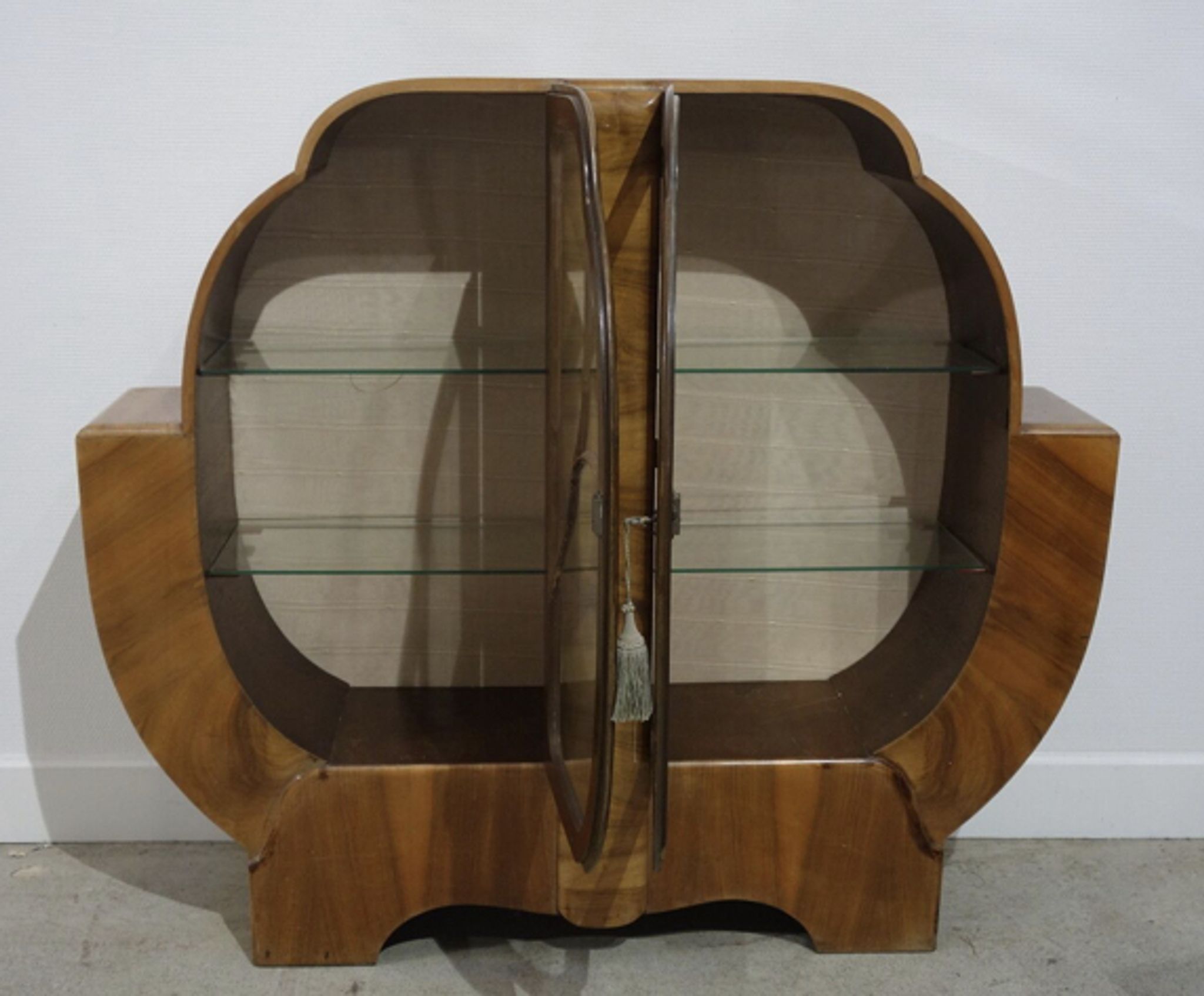 Art deco period showcase in walnut veneer