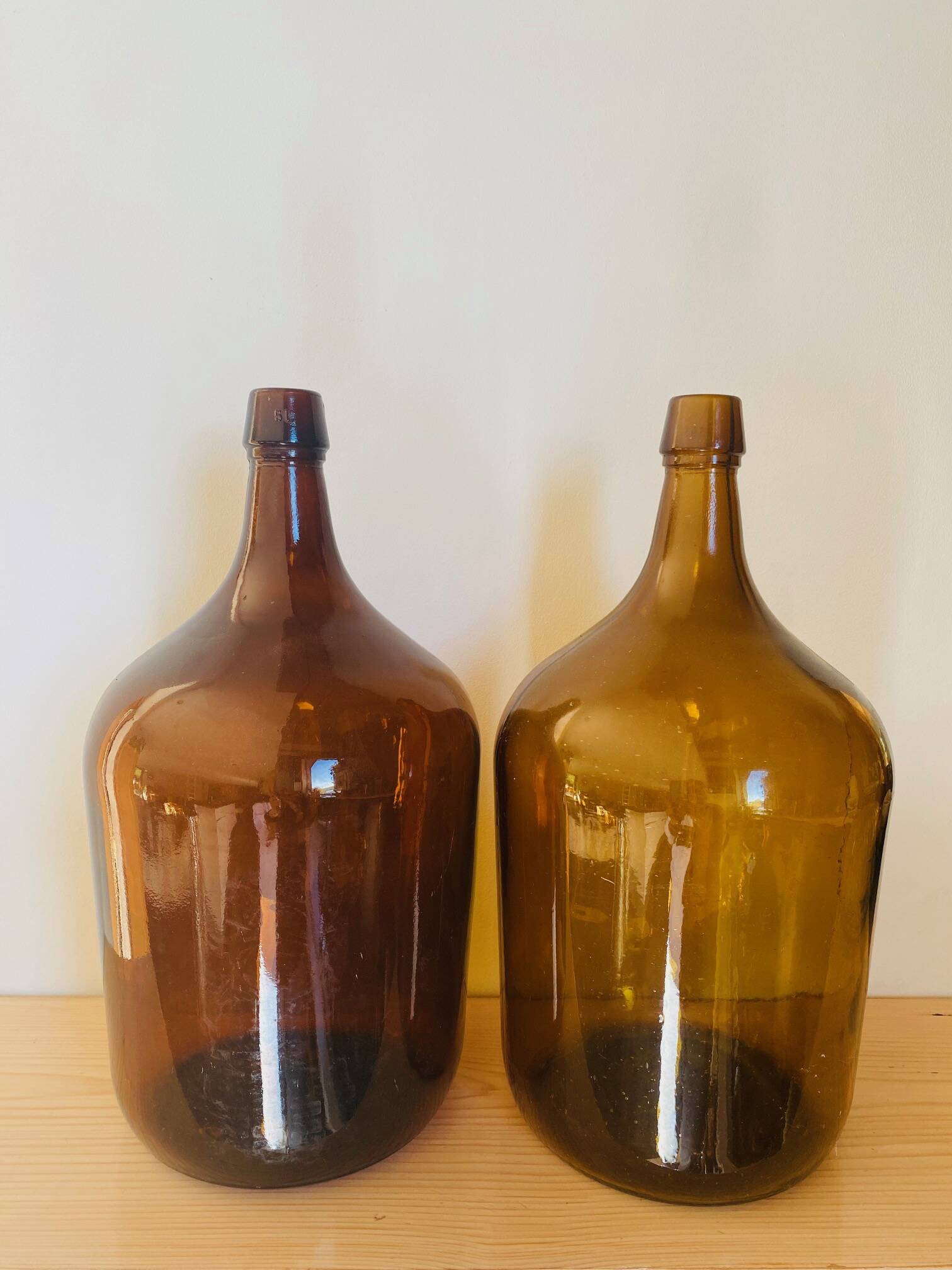 Pair of amber glass lady jeanne.