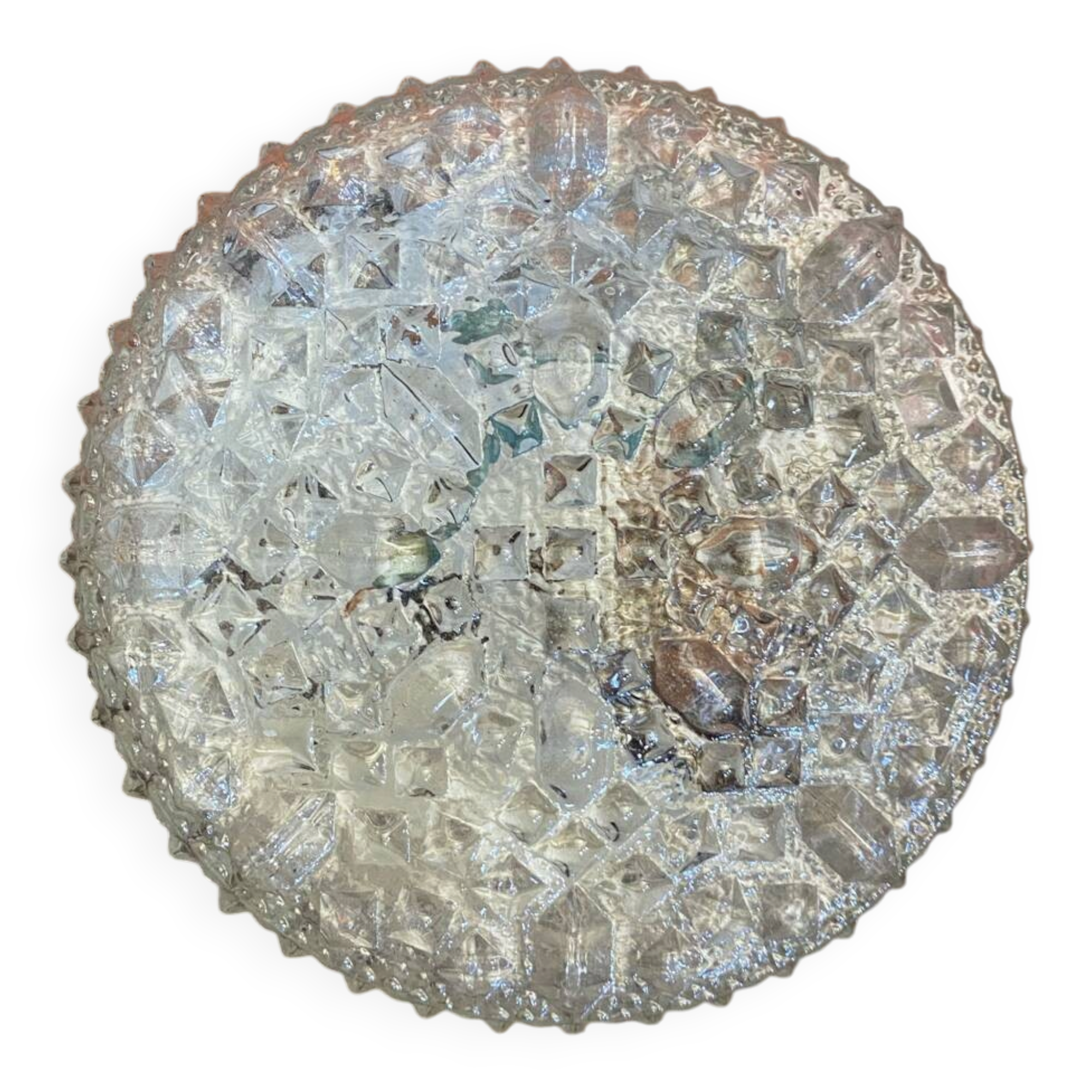 Old Ceiling Light Wall Fixture Moulded Glass + White Metal Support Years