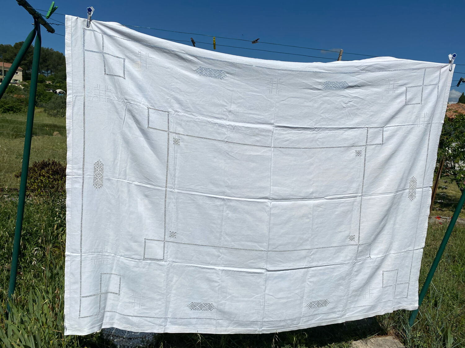 Embroidered linen tablecloth