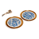 Set of 2 vintage ceramic coasters – Blue floral design and gilding – Made in France