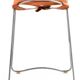Contemporary bar stool in silver metal and natural tobacco leather.