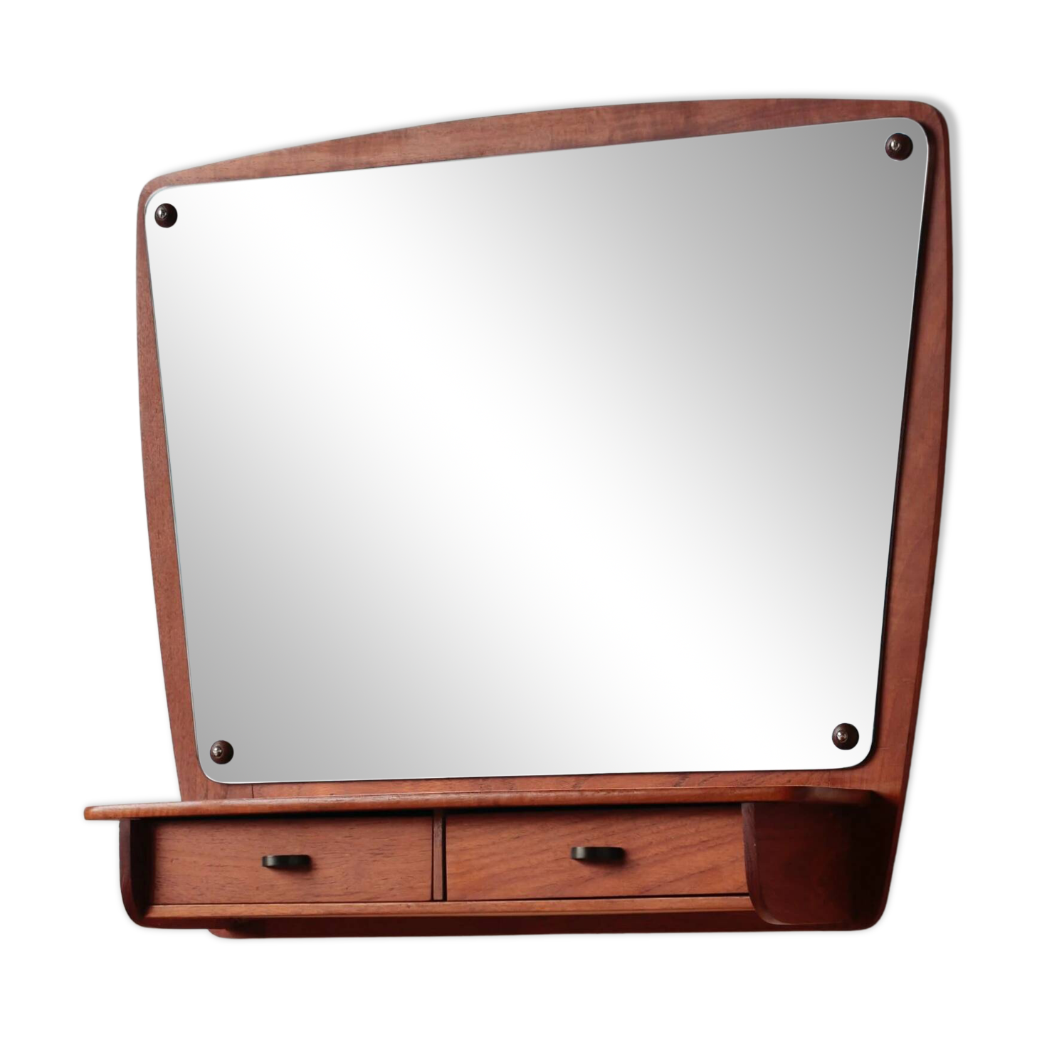 Scandinavian wall mirror in teak with drawers – mid-century Danish design