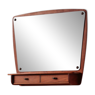 Scandinavian wall mirror in teak with drawers – mid-century Danish design