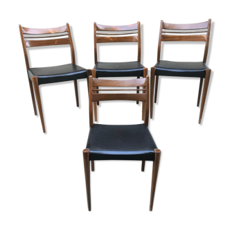 Series of 4 old scandinavian chairs wood teck - skai skaï black vintage