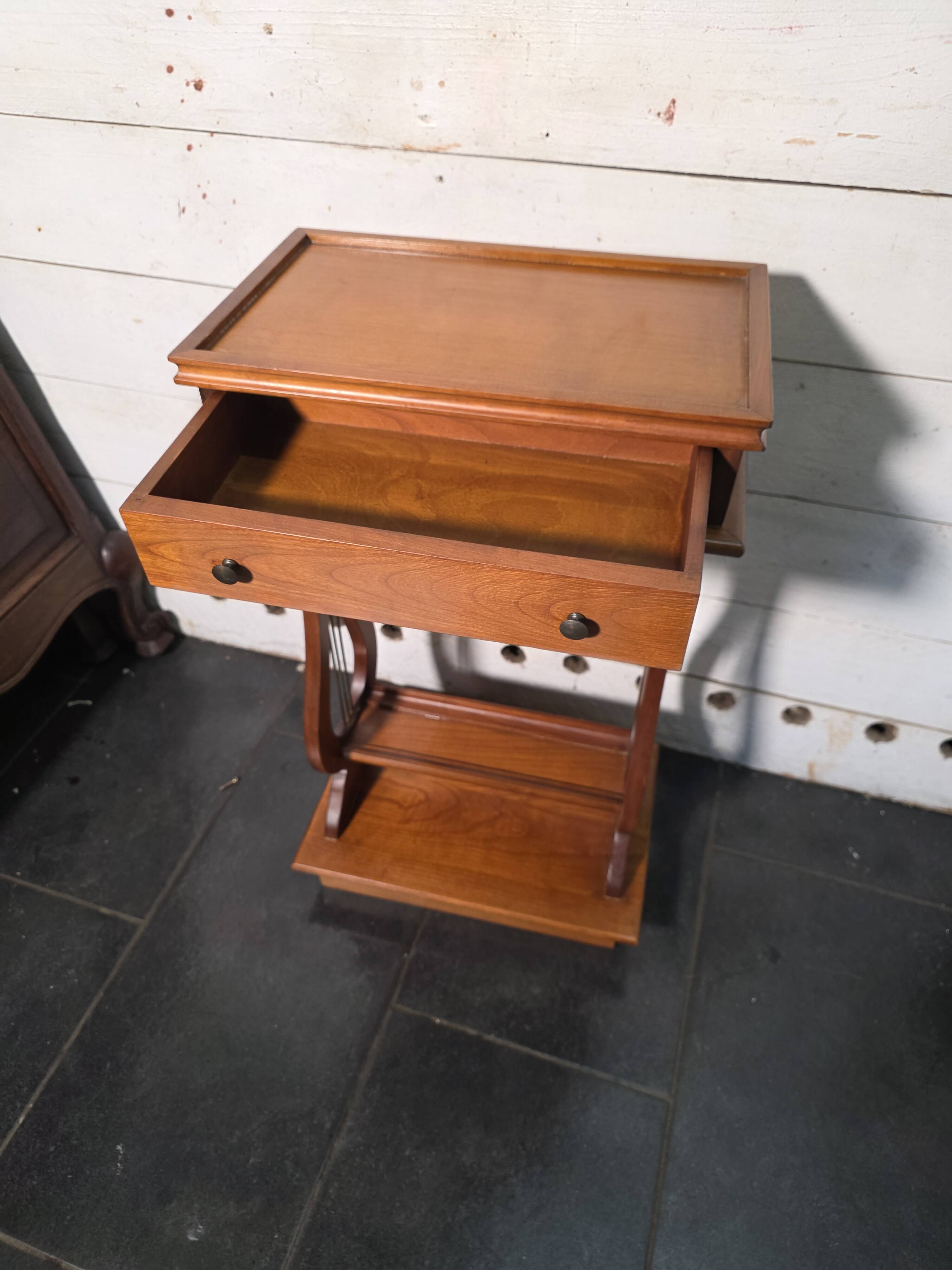 Lyre bedside table in solid cherry wood