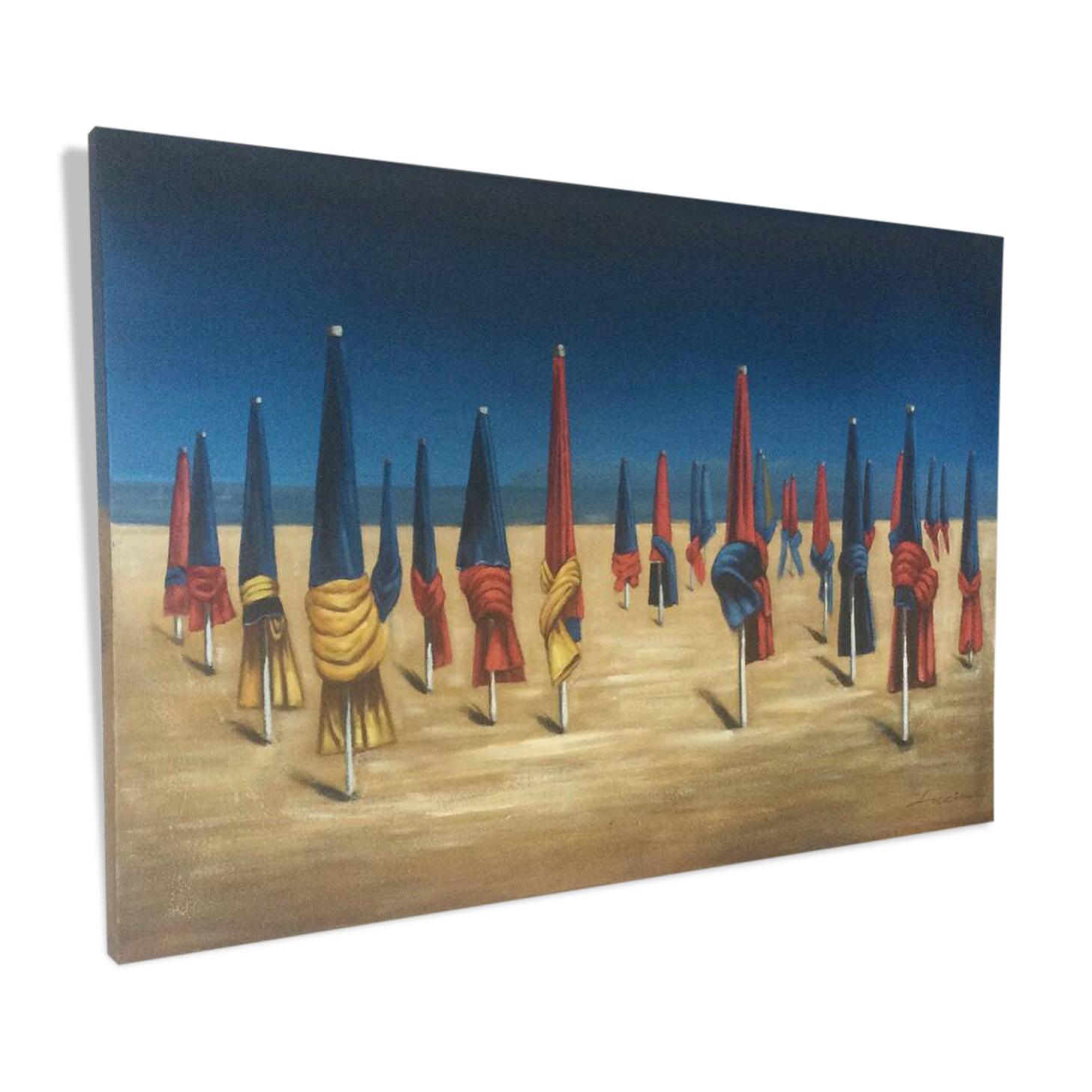 Oil on canvas depicting the parasols of Deauville