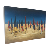 Huile sur toile figurant les parasols de Deauville