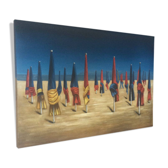 Oil on canvas depicting the parasols of Deauville