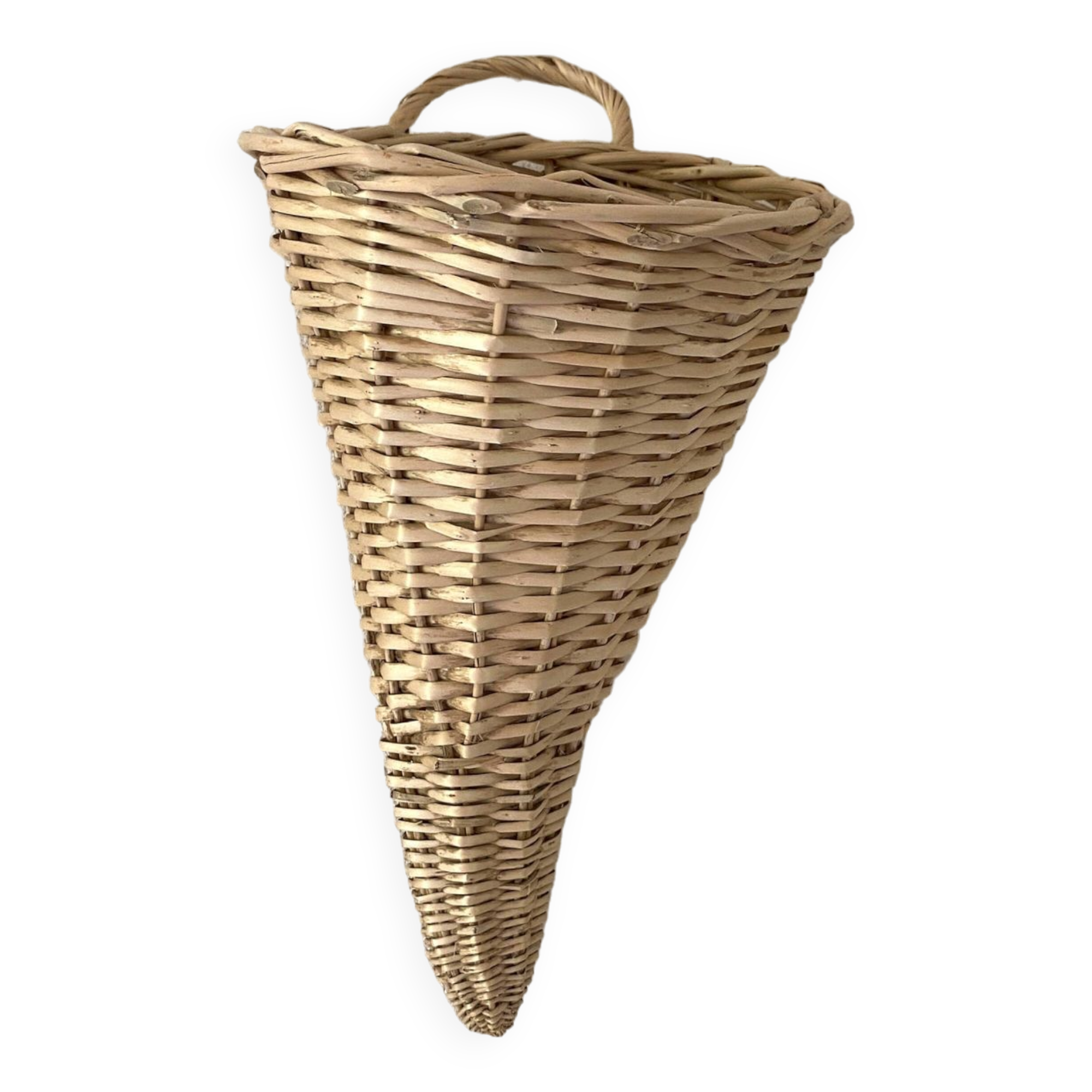 Hanging basket, woven wicker cornucopia