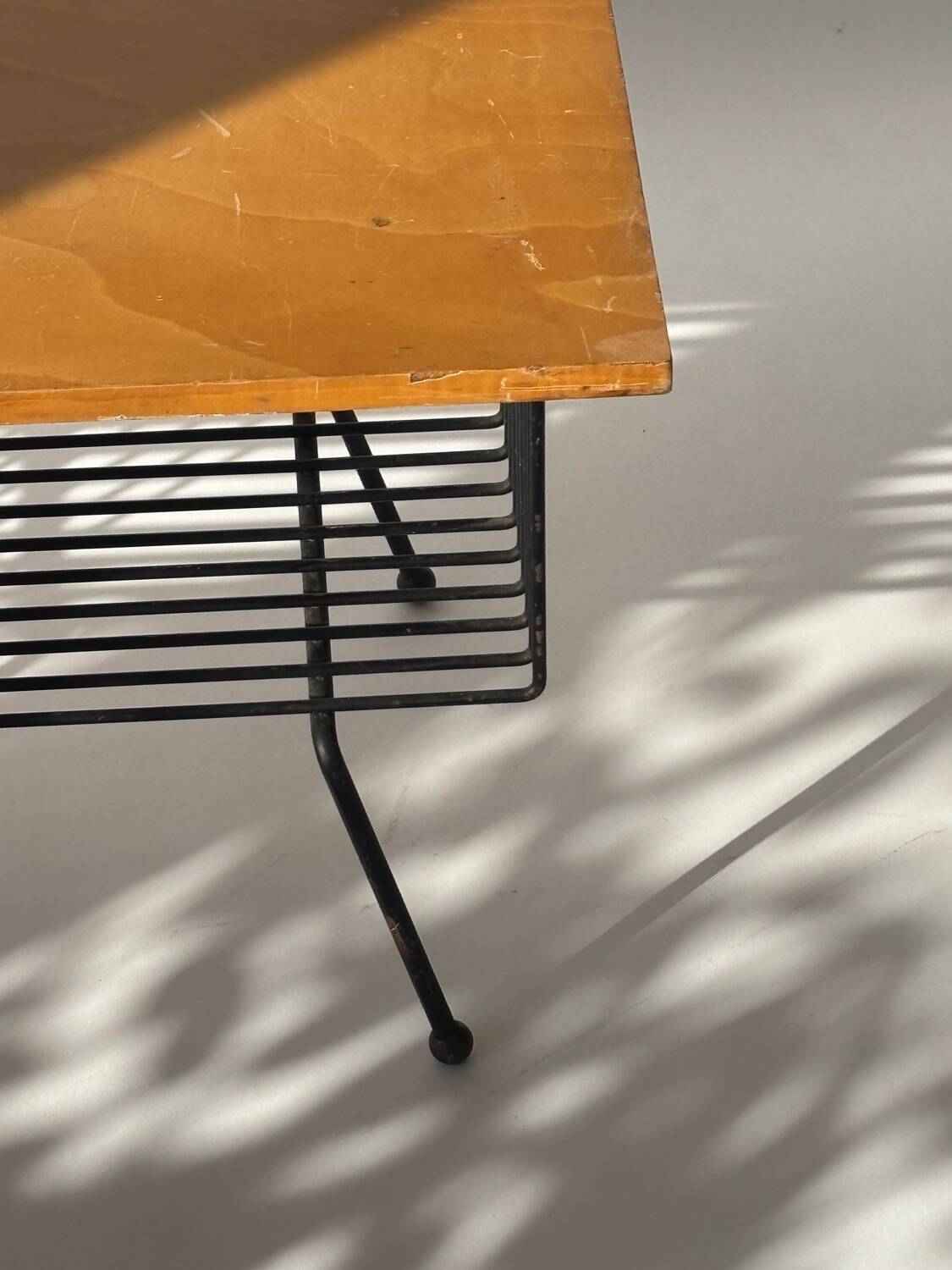 Mid-century metal and wood coffee table with magazine rack, Italy