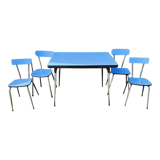 Blue formica set, a table and its 4 chairs, vintage, 60s
