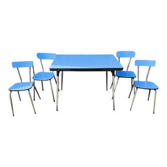 Ensemble formica bleu, une table et ses 4 chaises, vintage, années 60