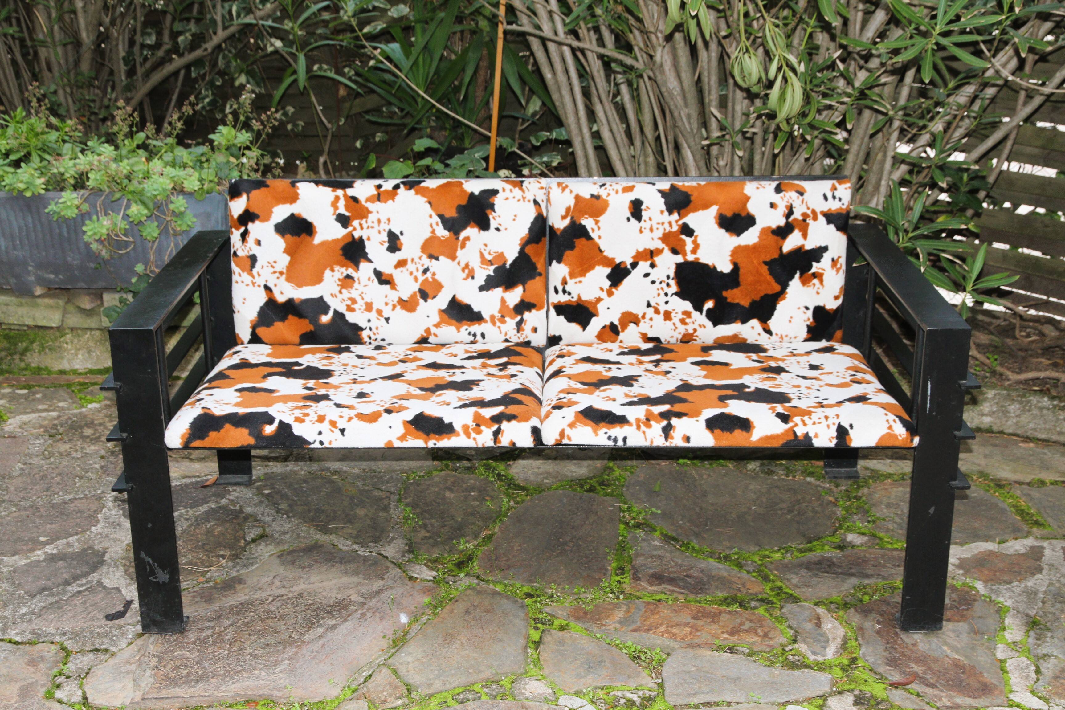Set of sofas, armchair and coffee table in wrought iron by Jean Michel Wilmotte.