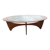 Table basse ovale Astro en teck marron avec plateau en verre par Victor Wilkins pour G-Plan