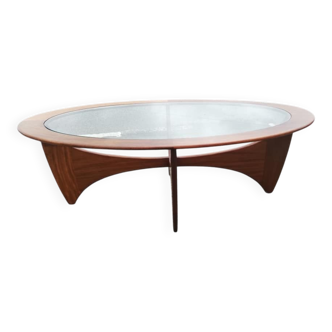 Oval coffee table Astro in brown teak with glass top by Victor Wilkins for G-Plan.