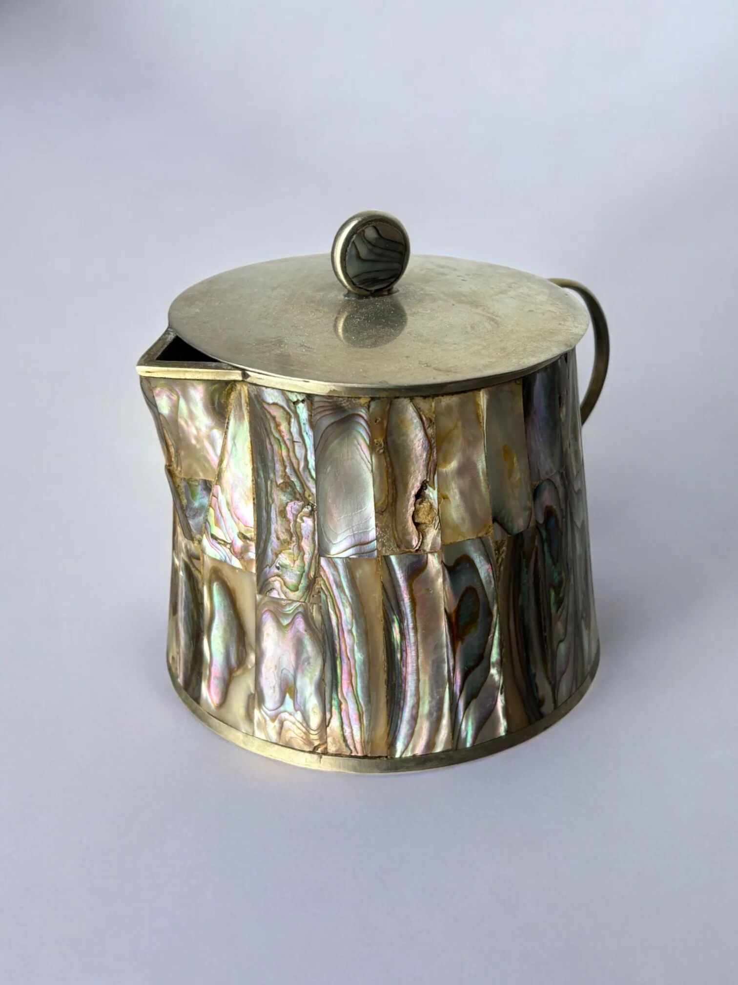 Abalone shell & alpaca jar, Mexico, 1970s