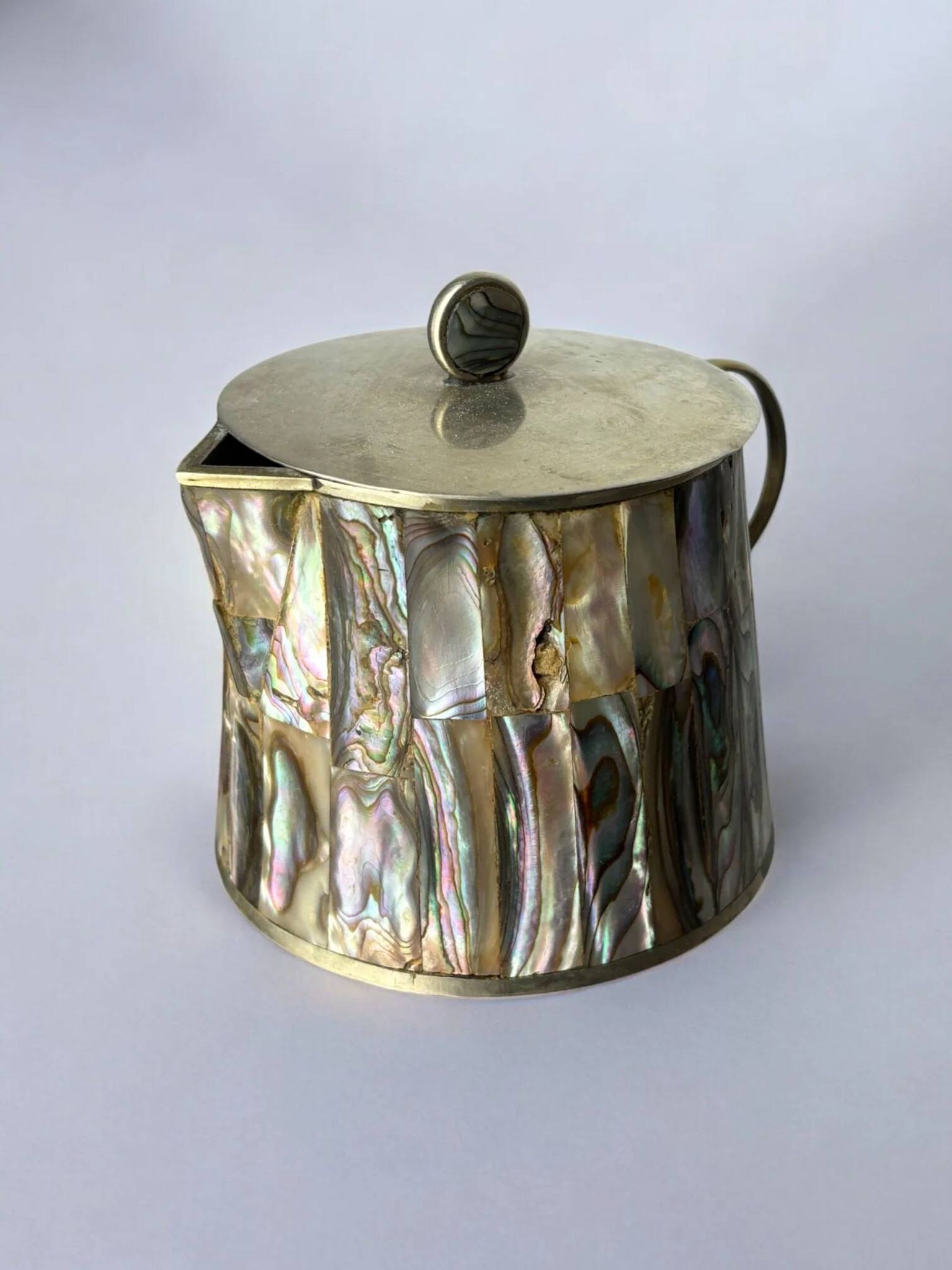 Abalone shell & alpaca jar, Mexico, 1970s