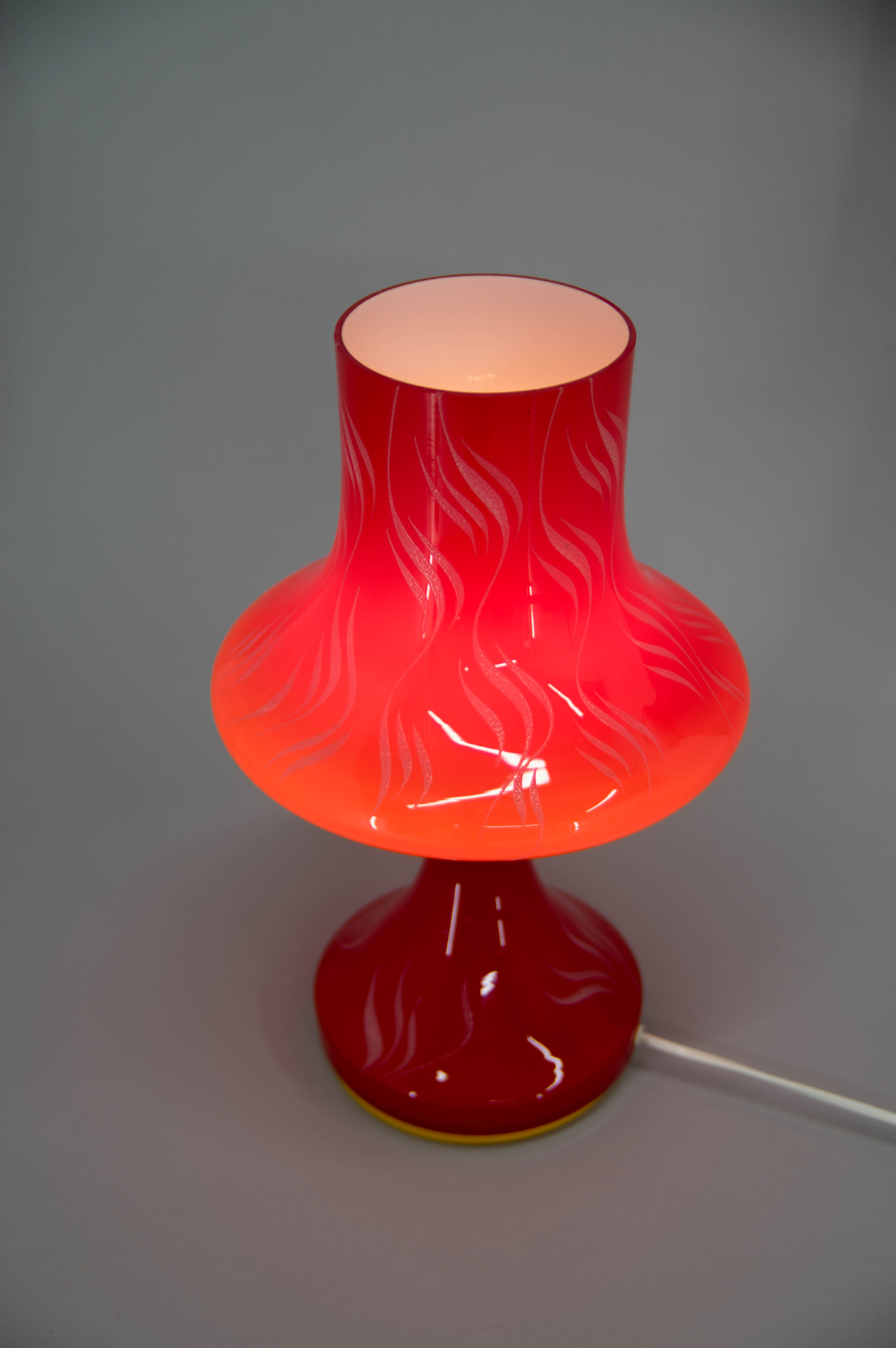 All Glass Red Table Lamp by Valasske Mezirici, 1970s