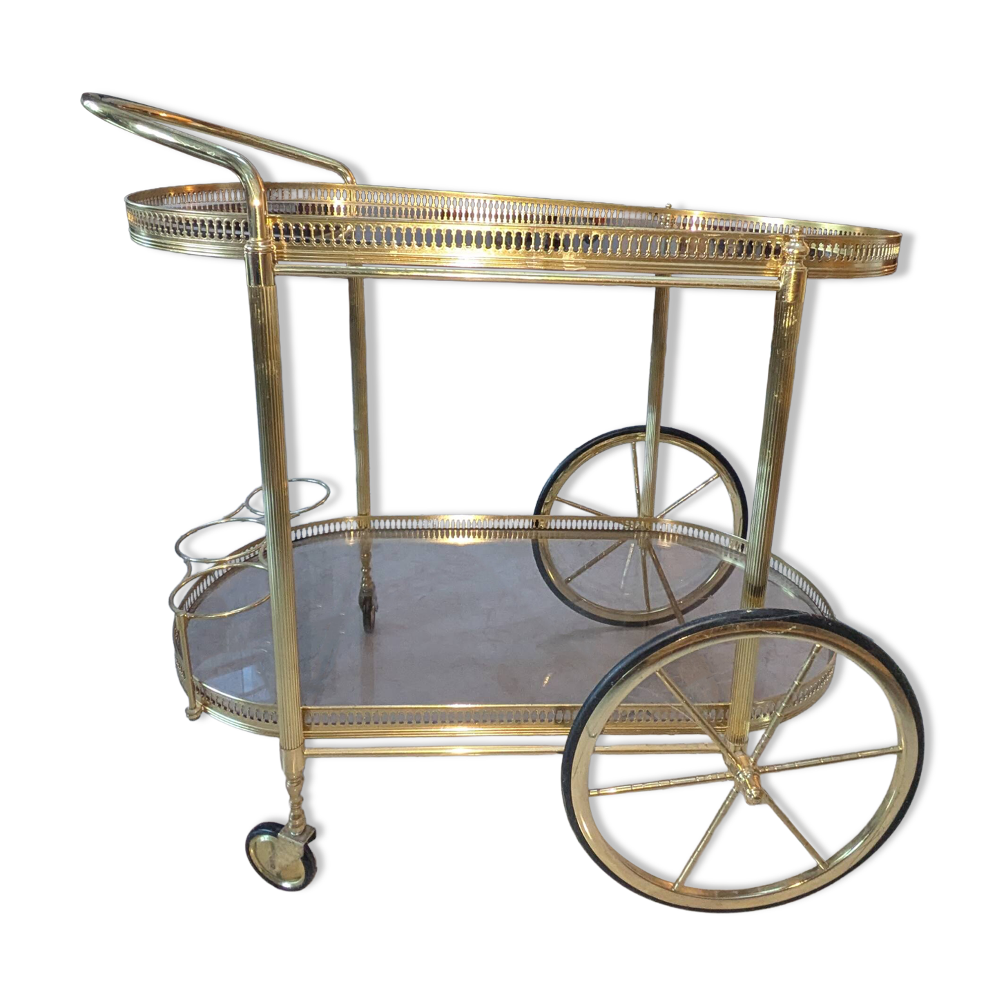 Hollywood Regency style bar cart in brass and glass, 1970s